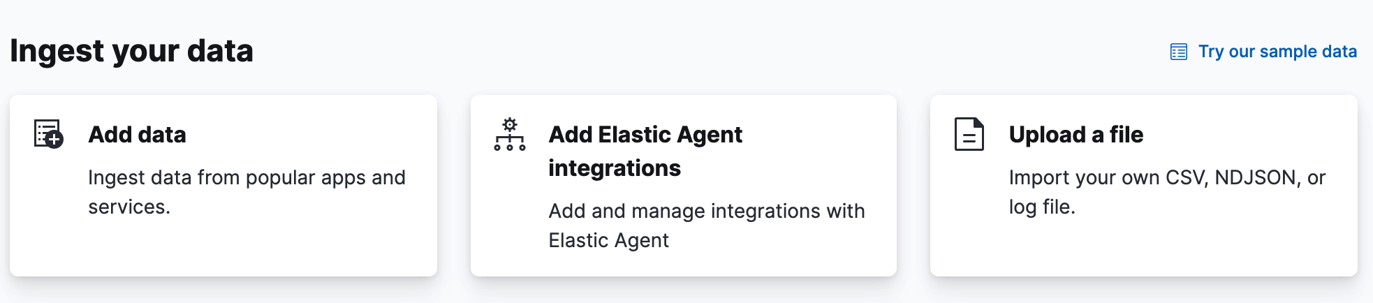Built-in options for adding data to Kibana: Add data