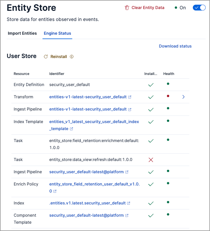 Engine status tab