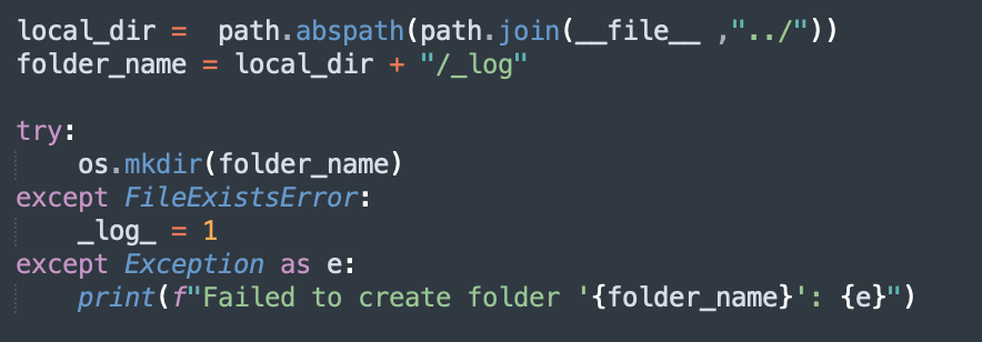 Creating a folder within the Python application directory structure and name it _log